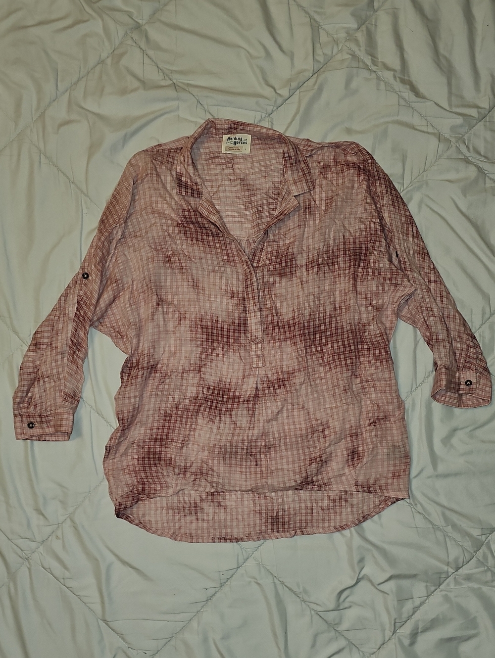 Holding Horses Anthro Top Checkered 3/4 Sleeve Tie Dye